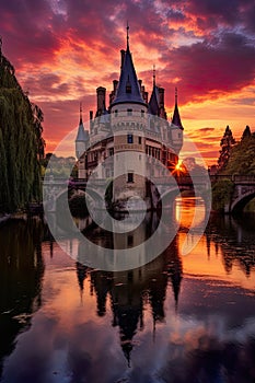 dreamlike scene featuring a fantasy castle set within a great landscape and illuminated by magical lighting.