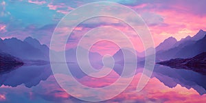 Dreamlike Sunset Serene Mountain Lake Reflection