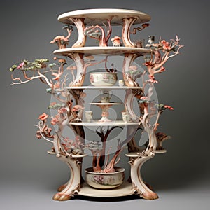 Dreamlike Surrealist Etagere With Nature-inspired Art Nouveau Design