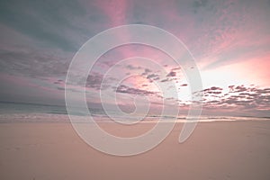 Dreamlike Tropical White Sand Beach Oceanscape Pink Sunrise Sky Landscape photography Natural Background photo