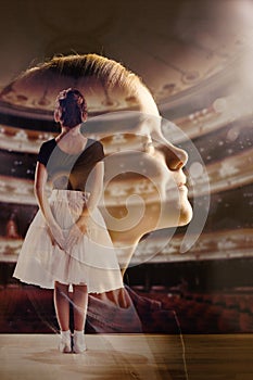 Dreams of little girl to be a ballerina, creative collage