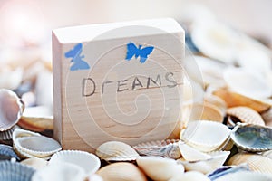 Dreams message on the beach - vacation and travel concept