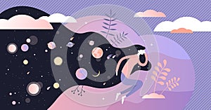 Dreams vector illustration. Abstract night deep sleep tiny persons concept.