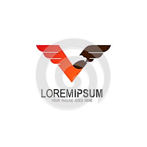 Eagle logo, Letter v logo and wing design combination