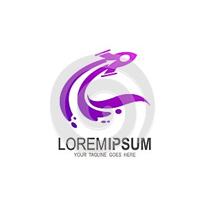 , Letter c logo with rocket design, Rocket and wave icon