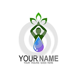 Sport logo with nature icon template, people and water drop logos