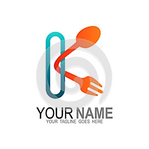 Logo letter k, restaurant logo with spoon and fork