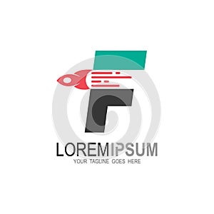 Rocket logo with letter f design vector