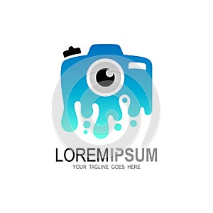 Photo studio logo design vector, Camera with water