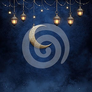 Ramadan Background Crescent Moon Lanterns