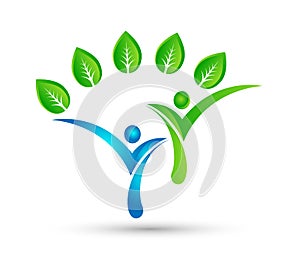 Healthy green concept logo, eco Life people Logo, care, people care template. Fitness, physiotherapy vector.