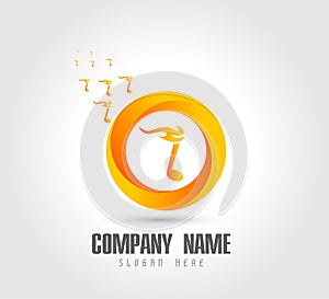 Icon of musical note circle logo. Fire and symbol of music - Vector illustration