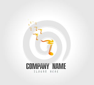 Icon of musical note circle logo. Fire and symbol of music - Vector illustration