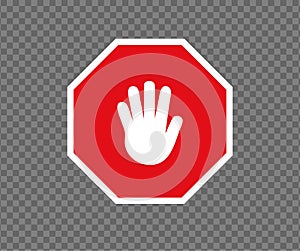 Stop road sign with hand gesture. New red do not enter traffic sign. Caution ban symbol direction sign. Warning stop signs.