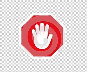 Stop road sign with hand gesture. New red do not enter traffic sign. Caution ban symbol direction sign. Warning stop signs.