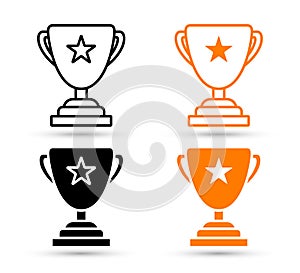 Winner trophy cup icon set.