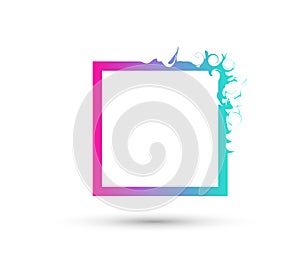 Liquid colorful square logo. Abstract gradient rectangle shape with splash and drops. Flux effect design for logo, banner, poster. photo