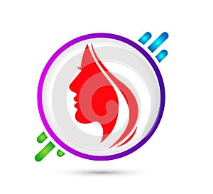 Human head face logo in circle, badge, creative brain man. Digital profile face innovation intelligence mind vector