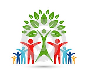 Green Tree people team icon Logo. Tree Care Logo Colorful Spirit Man Body Symbol Design Illustration.