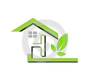 House, home, real estate, logo, H letter green leaf HOME CITY architecture symbol rise building icon vector design.