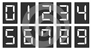 Countdown numbers flip counter vector isolated set. Gradient font style flip clock or scoreboard mechanical numbers 0 to 9 set.