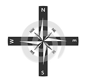 Compass main directions icon black white background