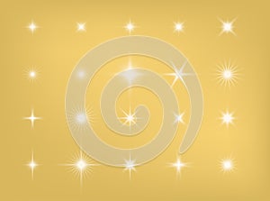 Star shine, golden light glow sparks, vector bright gold sparkles with lens flare effect. Isolated sun flash and starlight vector