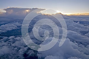 Dreamy aerial cloud landscape flying