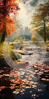 Dreamy Autumn River: A Romantic And Dramatic Landscape With Lively Nature Scenes photo