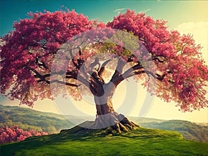 Dreamy banner background of spring blossoms tree with pink flowers
