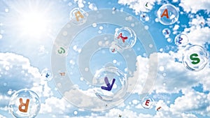 Blue Sky with Bubbles Floating Illustration