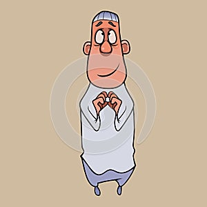 Dreamy cartoon man in white clothes with a hat on his head