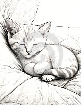 Dreamy Catnap Coloring Page: Whimsical Relaxation