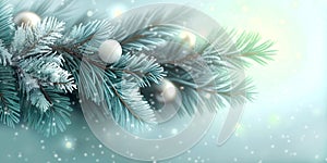 Dreamy christmas background with fir branches, space for text, pastel color, generative AI