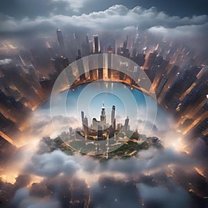 A dreamy, floating cityscape above the clouds2