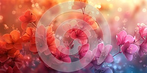 Dreamy floral background with red and pink blossoms