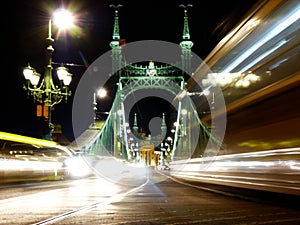 Dreamy, fuzzy abstract of Liberty Bridge in Budapest