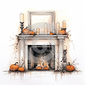 Dreamy Halloween Fireplace With Pumpkins And Candles