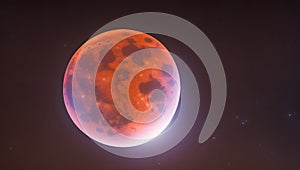 A Dreamy Image Of A Red Moon With A Star In The Background