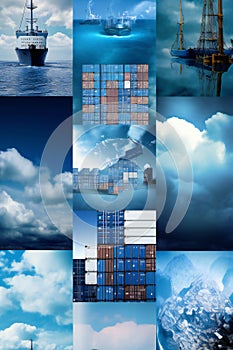 Dreamy International Shipping Collage in Sky-Blue and Navy (AI Generated)