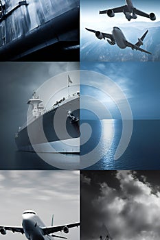 Dreamy International Shipping Collage in Sky-Blue and Navy (AI Generated)