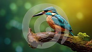 Dreamy Kingfisher On Wood Branch: Immaculate Perfectionism In Photographic Style