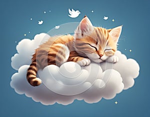 Dreamy kitten napping on cloud