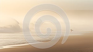 Dreamy Landscapes: Surfers Waiting For A Wave In Soft Mist