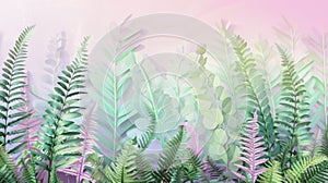 Dreamy Pastel Colored Fern Leaves Background for Serene Nature Design