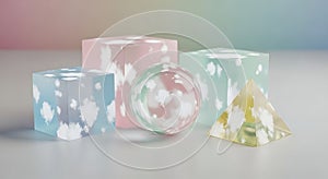 Dreamy Pastel Geometric Shapes with Cloud Patterns
