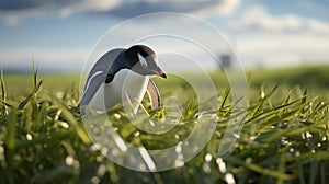Dreamy Penguin In Grass: Unreal Engine Rendered Artwork