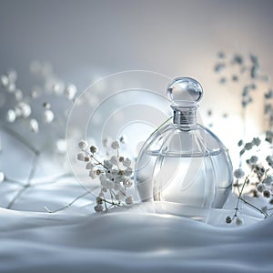 Dreamy Perfume Bottle with Soft Focus. Gentle Glow. Floral Touch. Ai generated