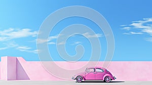 Dreamy Pink Car On A Nostalgic Surrealistic Wall