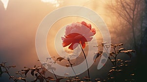 Dreamy Romanticism: A Red Flower In The Hazy Silhouette